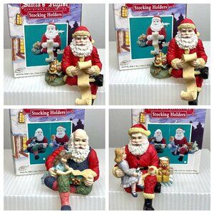 Lot 4 SANTA'S HOUSE Christmas Collection Hand Painted Mantle STOCKING HOLDERS